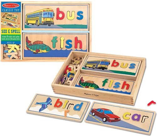 Melissa & Doug See & Spell Образователна Игра Букви и цифри от Дърво за 4+ години Години