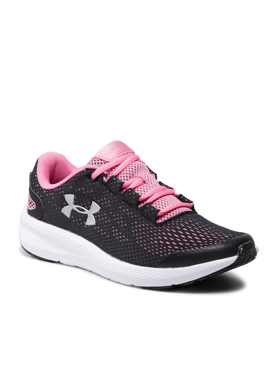 Grade School UA Charged Pursuit 2 Kids Sports Shoes Running with Laces Black