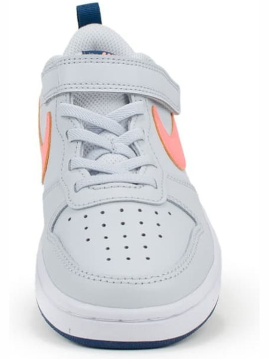 Court Court Borough Low 2 Kids Sports Shoes Basketball with Hoop & Loop Closure Pure Platinum / Atomic Pink / Valerian Blue