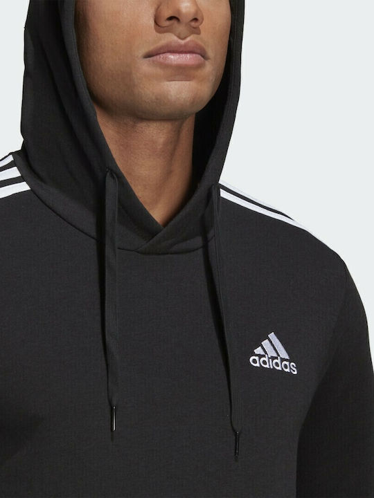 Essentials French Terry 3-Stripes Sweatshirt with Hood Black