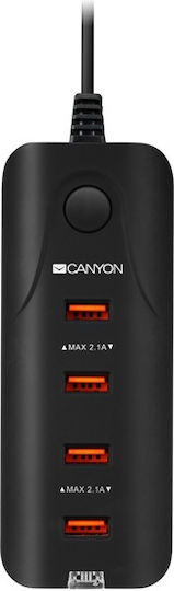 Canyon Charging Stand with 4 USB-A Ports in Black color (CNE-CHA09B-UK)