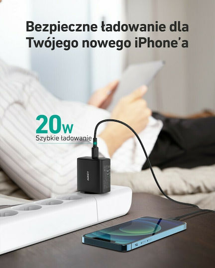 Aukey Φορτιστής Χωρίς Καλώδιο με Θύρα USB-A και Θύρα USB-C 32W Power Delivery Μαύρος (PA-F3S)