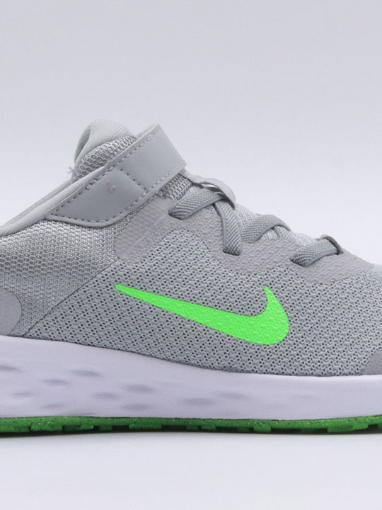Revolution 6 Kids Sports Shoes Running with Hoop & Loop Closure Lt Smoke Gray Green Strike Dk Smoke Gray