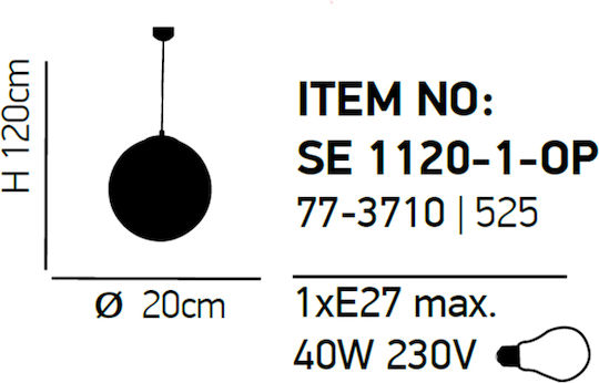 Home Lighting Alessia Регулируема Висящо Осветително Тяло Бял Топка с Цокъл E27 20x20x120см.