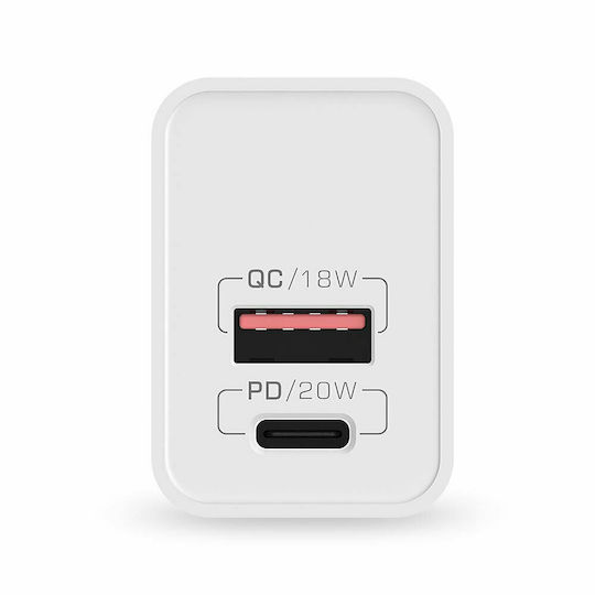 BlitzWolf Charger Without Cable with USB-A Port and USB-C Port 20W Power Delivery / Quick Charge 2.0 Whites (BW-S20)