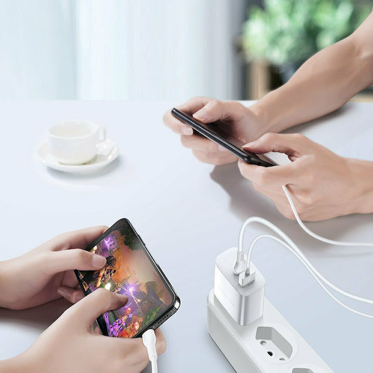 Dux Ducis Зарядно без кабел с USB-A порт и USB-C порт 20W Бял (C70)