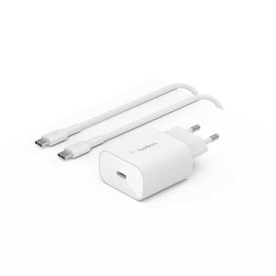Belkin Charger with USB-C Port and Cable USB-C 25W Power Delivery Whites (Boost Charge WCA004VF1MWH-B6)