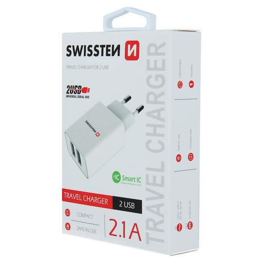 Swissten Ladegerät ohne Kabel mit 2 USB-A Anschlüsse Weißs (22034000)