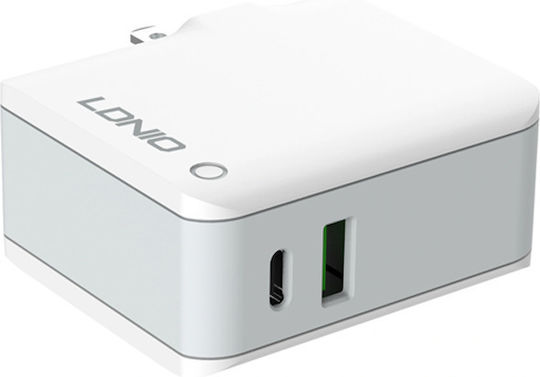 Ldnio Φορτιστής με Θύρα USB-A και Θύρα USB-C και Καλώδιο USB-C - USB-C Power Delivery Λευκός (A4403C)