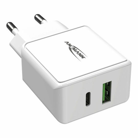 Ansmann Charger Without Cable with USB-A Port and USB-C Port Whites (HC218PD)