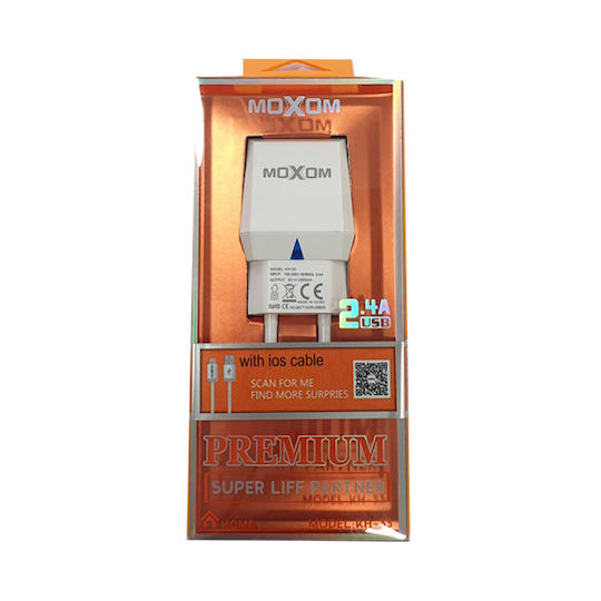 Moxom Charger Without Cable with USB-A Port Whites (KH-33)