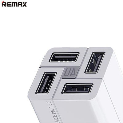 Remax Charger Without Cable with 4 USB-A Ports Whites (RP-U43)