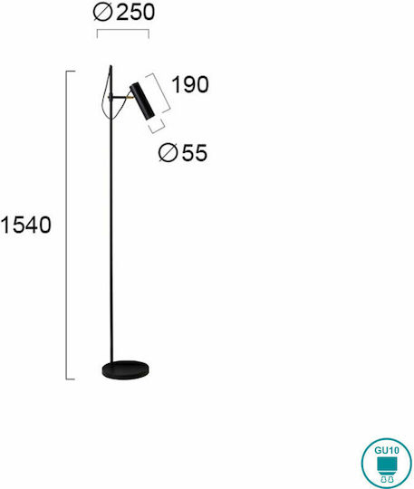 Viokef Zina Lampa de podea Î154xL25cm. cu Soclu pentru Bec GU10 Negru