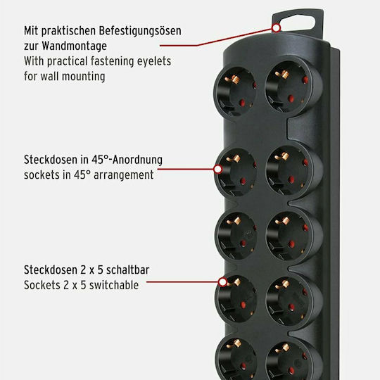 Brennenstuhl PL772 Steckdosenleiste 10 Positionen mit Schalter und Kabel 2m