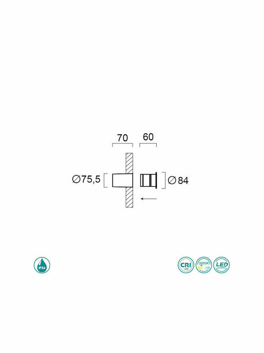 Viokef Round Serifos Wandmontiertes Außenstrahler LED IP54 3W mit Warmweißem Licht