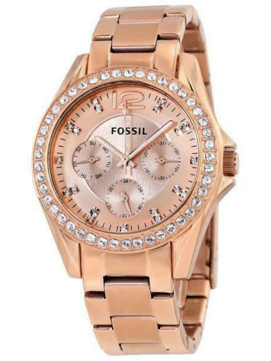 Fossil Γυναικείο Ρολόι 41mm Χρονογράφος Μπαταρίας με Ροζ Χρυσό Μεταλλικό Μπρασελέ