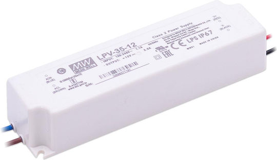 Mean Well Τροφοδοτικό LED Στεγανό IP67 Ισχύος 35W με Τάση Εξόδου 12V 2τμχ