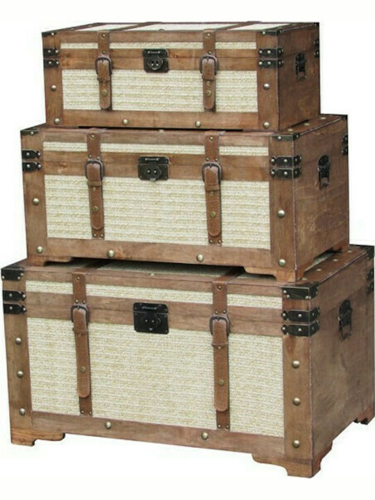 Espiel S/3 Wooden Decorative Trunks Set Beige 3pcs