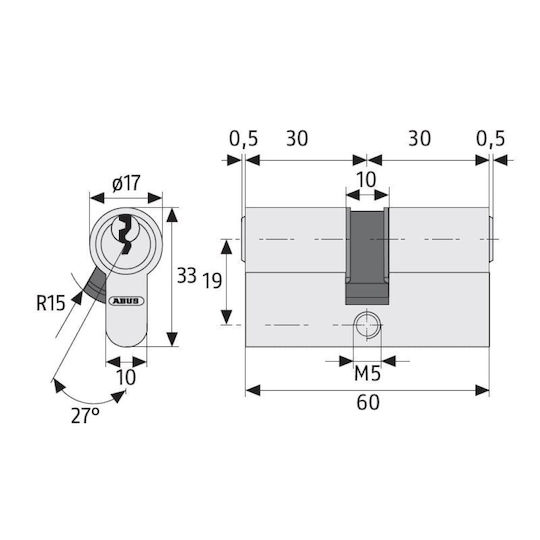 Abus Lock Cylinder Security E50N 60mm (30-30) with 3 Keys Silver