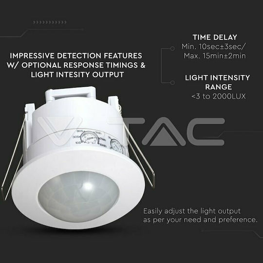 V-TAC VT-8051 Senzor De Mișcare Cu Fir Infraroșu 360° Rază De Acțiune 12m
