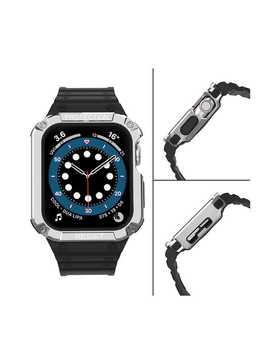 Hurtel Armored Hülle & Armband Silikon Silver/Black (Apple Watch 44/45/46mm/Ultra 49mm)