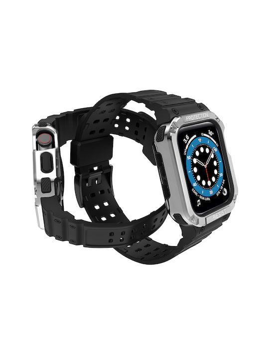 Hurtel Armored Hülle & Armband Silikon Silver/Black (Apple Watch 44/45/46mm/Ultra 49mm)