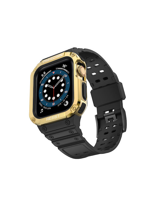 Hurtel Armored Θήκη & Λουράκι Σιλικόνης Gold Armored Watch Case Wristband Bracelet Black (Apple Watch 38/40/41mm)