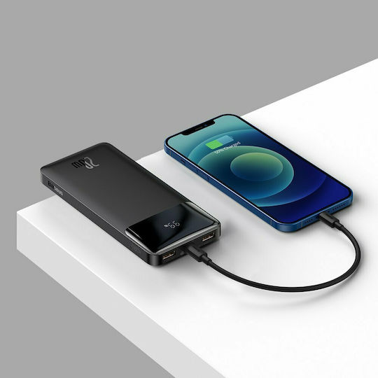 Baseus Bipow Digital Display Power Bank 10000mAh 20W with 2 USB-A Ports and USB-C Port Black