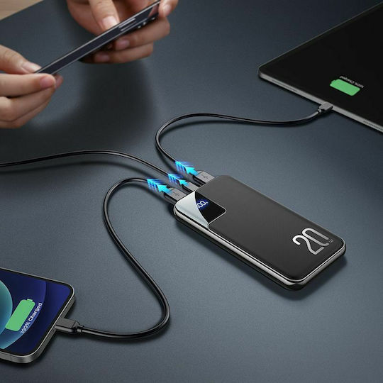 Joyroom JR-QP190 Plus Power Bank 20000mAh 20W with 2 USB-A Ports and USB-C Port Power Delivery Black