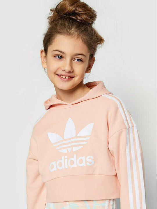 Kids Sweatshirt Cropped with Pockets Pink Adicolor