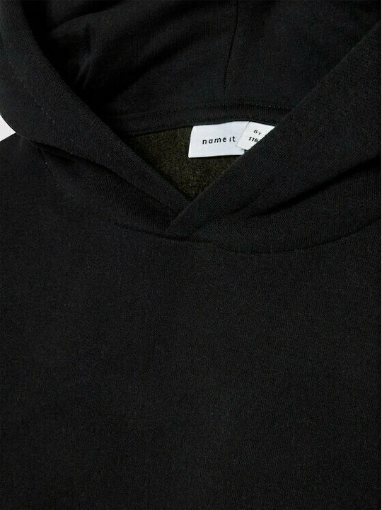 Fleece Kinder-Sweatshirt mit Kapuze und Taschen Schwarz