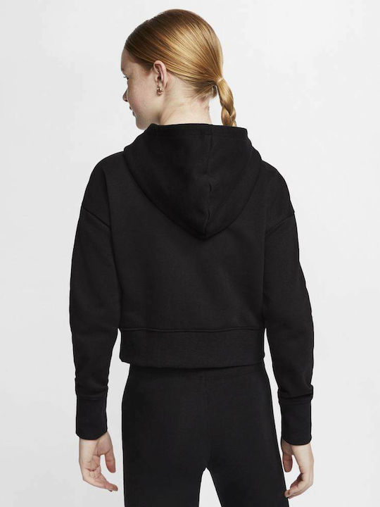Fleece Παιδικό Φούτερ Cropped με Κουκούλα Μαύρο Sportswear