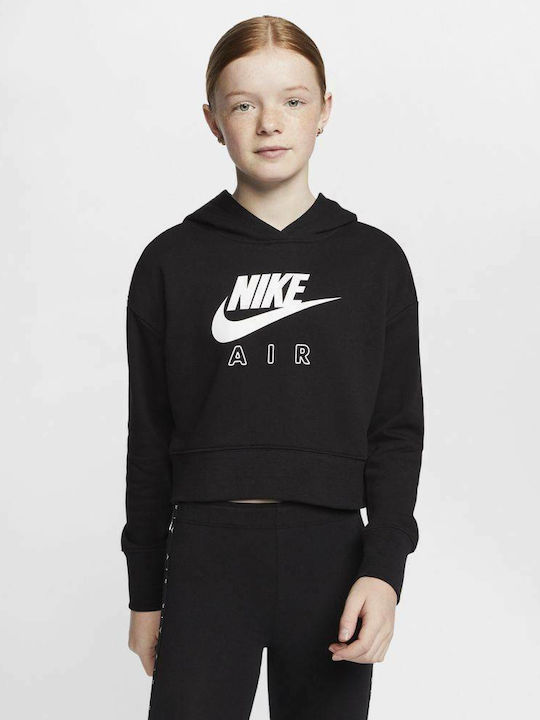 Fleece Παιδικό Φούτερ Cropped με Κουκούλα Μαύρο Sportswear