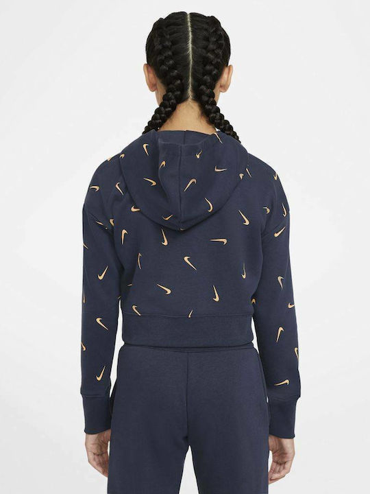 Fleece Παιδικό Φούτερ Cropped με Κουκούλα Navy Μπλε Sportswear Club