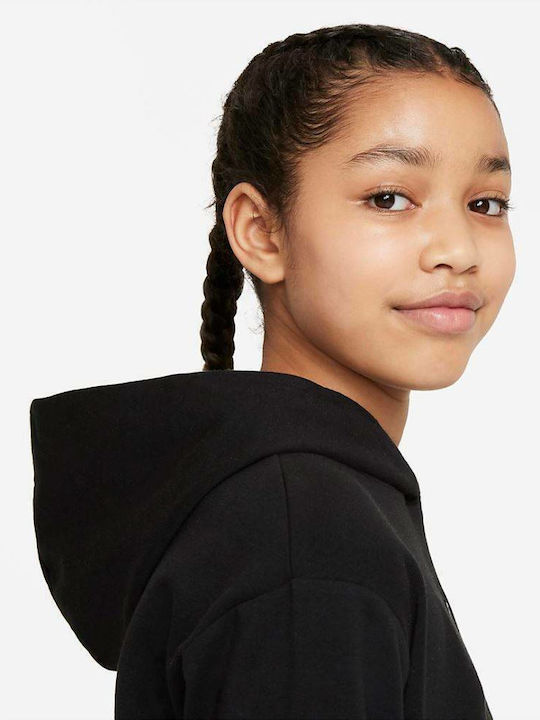 Fleece Hanorac Copii Cropped cu Glugă Negru Essentials