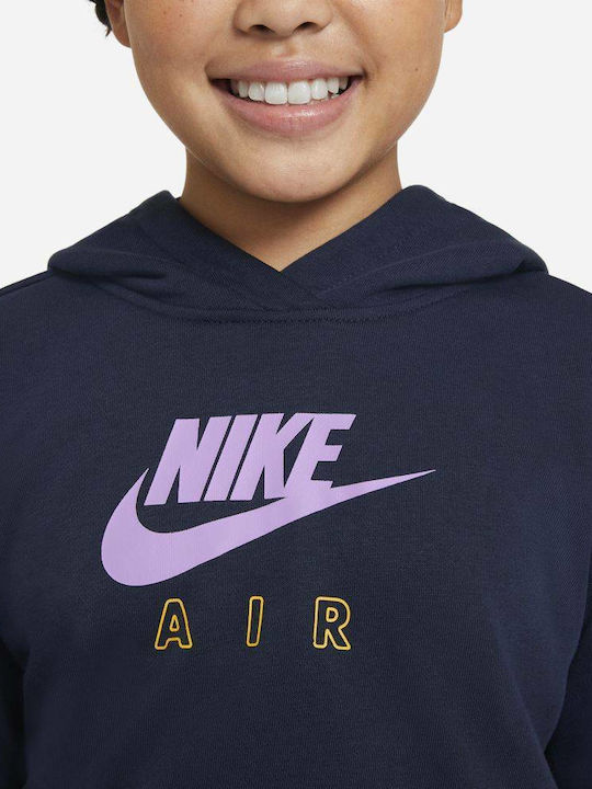 Fleece Παιδικό Φούτερ Cropped με Κουκούλα Navy Μπλε Sportswear