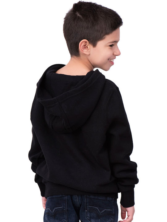 Fleece Παιδικό Φούτερ με Κουκούλα και Τσέπες Μαύρο Jero Oh