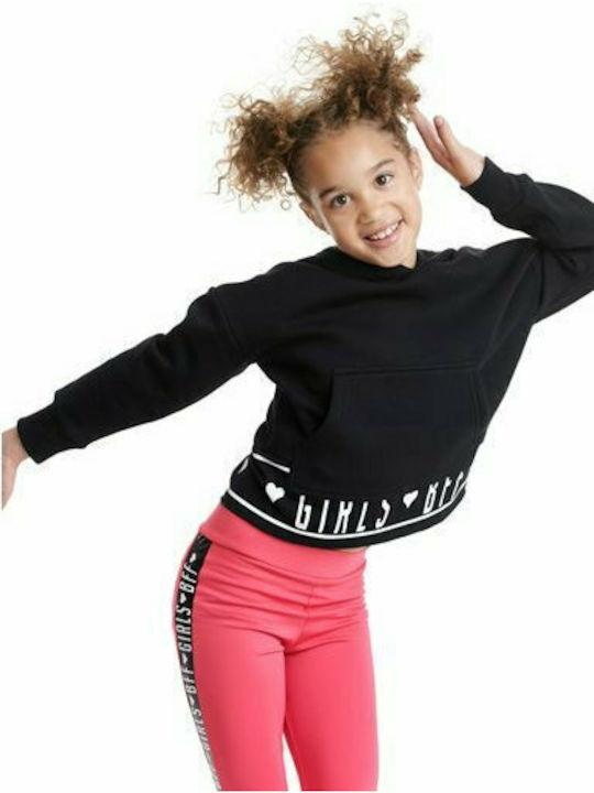 Fleece Kids Sweatshirt Cropped with Hood and Pockets Black