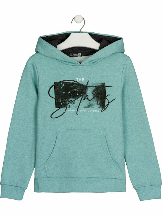 Kinder-Sweatshirt mit Kapuze und Taschen Türkis