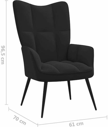Μπερζέρα με Υποπόδιο Βελούδινη Μαύρο 61x70x96.5cm