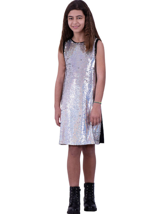 Children's Dress Sleeveless with Sequins Silver
