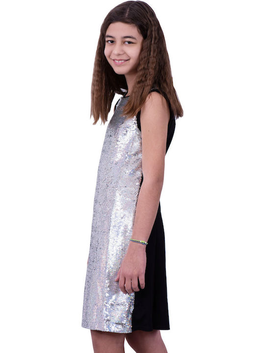 Children's Dress Sleeveless with Sequins Silver