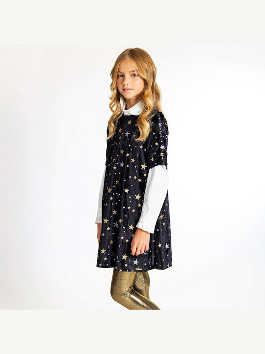 Girls Dress Short Sleeve Velvet Black