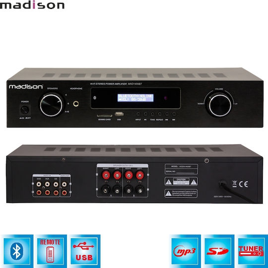 Koda MAD1400BT Leistungsverstärker Hi-Fi-Verstärker Stereo 180W/4Ω 150W/8Ω KODA1400BT-BK Schwarz