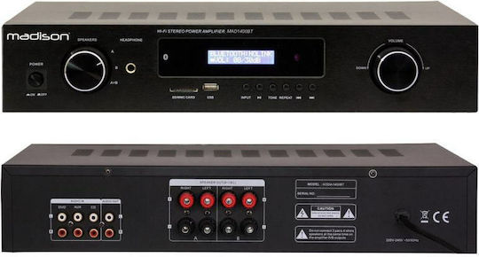 Madison MAD1400BT Power Amplifier Hi-Fi Amplifier Stereo 180W/4Ω 150W/8Ω MAD1400BT-BK Black