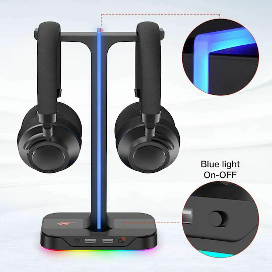 Havit TH650 RGB Επιτραπέζια Βάση Ακουστικών με Φωτισμό LED και Θύρα USB Μαύρη