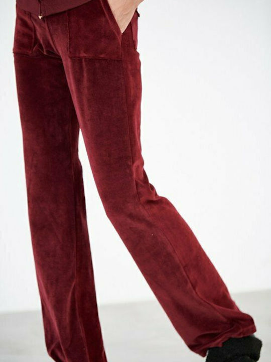 Basic Velveteen Sweatpants Flared Velvet Burgundy