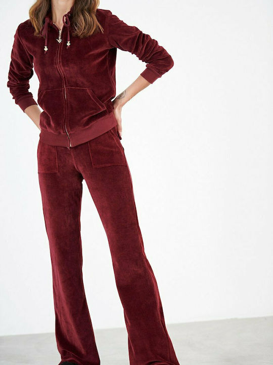 Basic Velveteen Sweatpants Flared Velvet Burgundy
