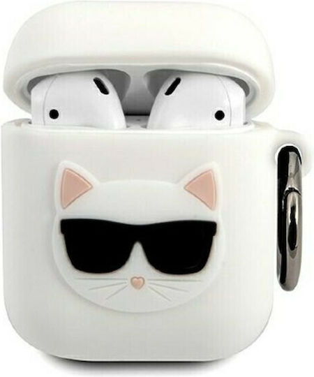 Karl Lagerfeld Choupette Fun Hülle Silikon mit Haken in Weiß Farbe für Apple AirPods