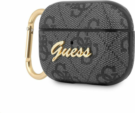 Guess Script Metal Logo Θήκη Δερματίνης με Γάντζο σε Γκρι χρώμα για Apple AirPods Pro